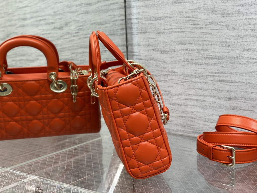 Dior M0540 Medium Lady D-Joy Bag Orange Cannage Lambskin - Default Title - View 5