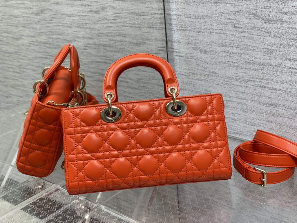 Dior M0540 Medium Lady D-Joy Bag Orange Cannage Lambskin - Default Title - View 6