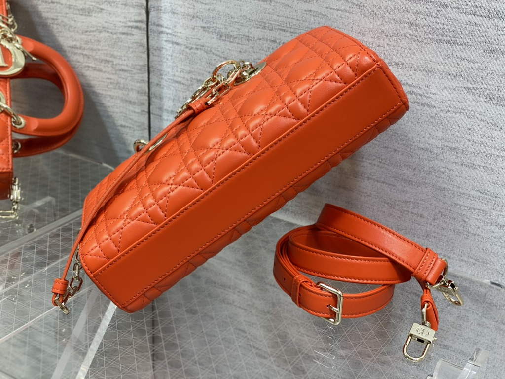 Dior M0540 Medium Lady D-Joy Bag Orange Cannage Lambskin