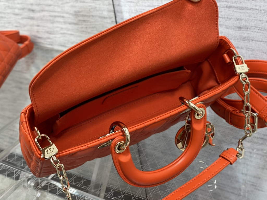 Dior M0540 Medium Lady D-Joy Bag Orange Cannage Lambskin