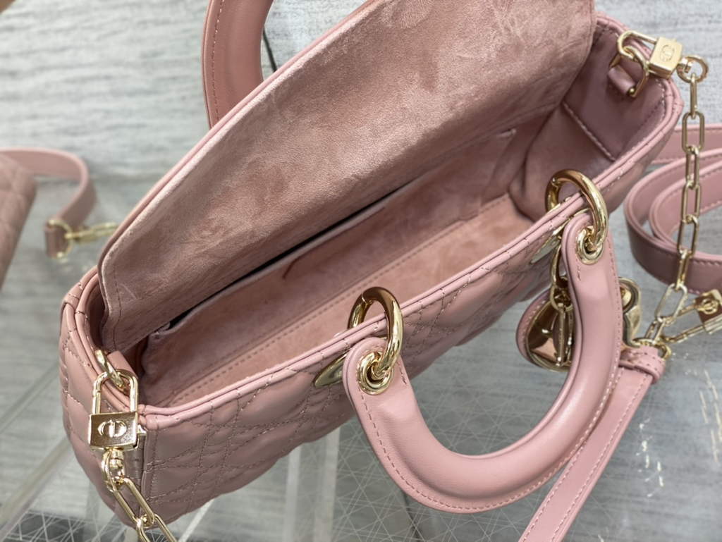 Dior M0540 Medium Lady D-Joy Bag Pink Cannage Lambskin