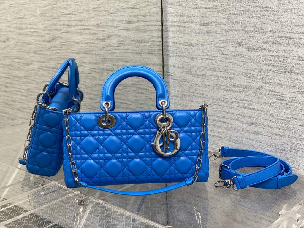 Dior M0540 Medium Lady D-Joy Bag Blue Cannage Lambskin