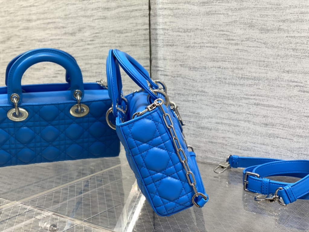 Dior M0540 Medium Lady D-Joy Bag Blue Cannage Lambskin