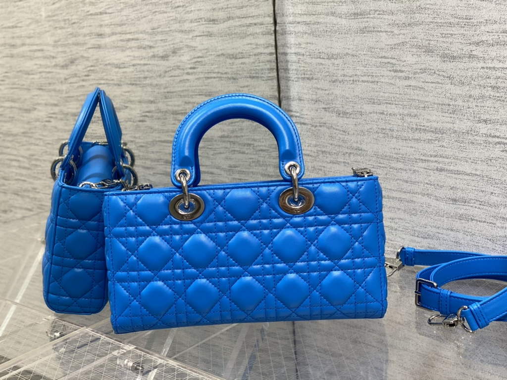 Dior M0540 Medium Lady D-Joy Bag Blue Cannage Lambskin