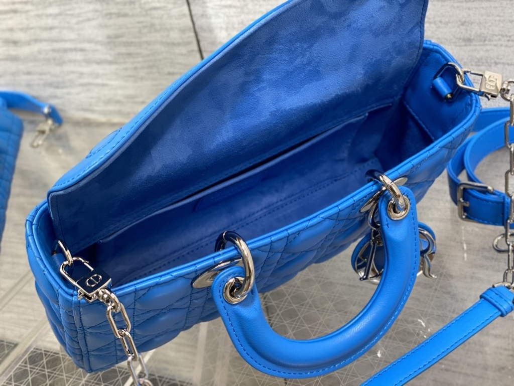 Dior M0540 Medium Lady D-Joy Bag Blue Cannage Lambskin