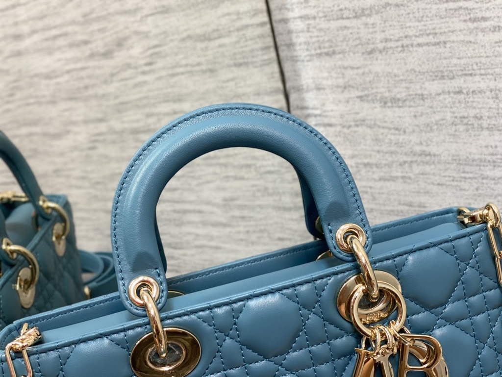 Dior M0540 Medium Lady D-Joy Bag Blue Green Cannage Lambskin