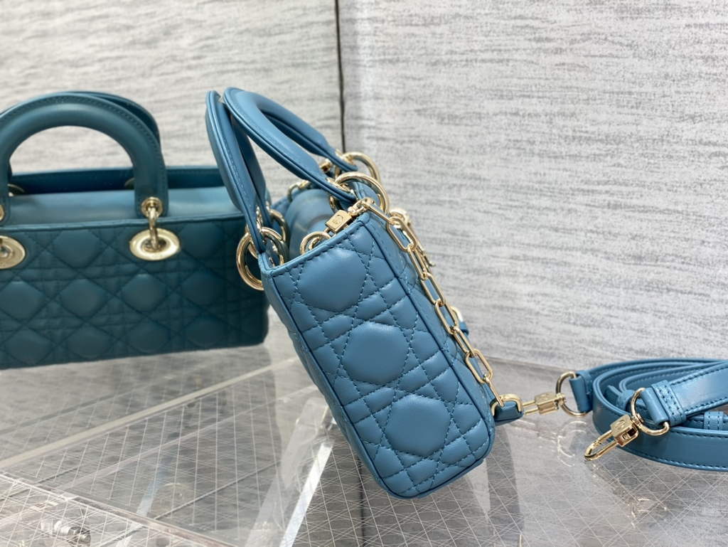 Dior M0540 Medium Lady D-Joy Bag Blue Green Cannage Lambskin