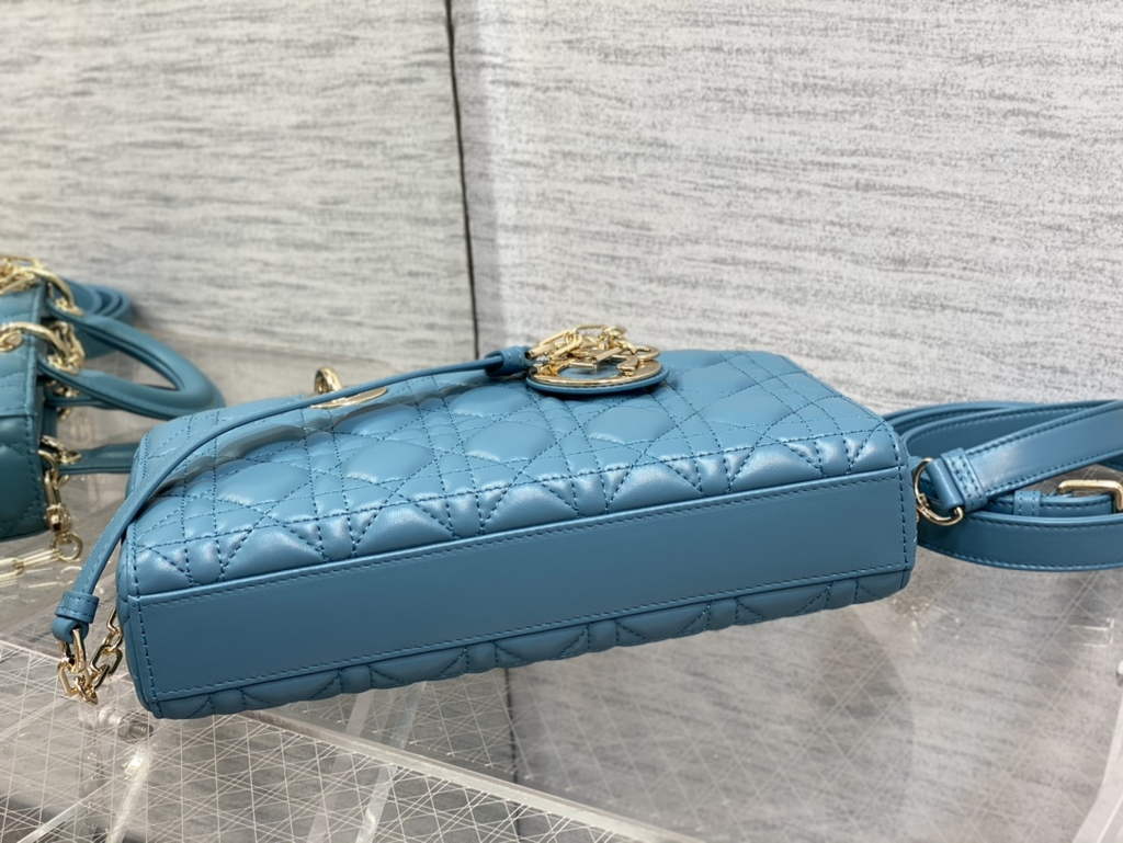 Dior M0540 Medium Lady D-Joy Bag Blue Green Cannage Lambskin