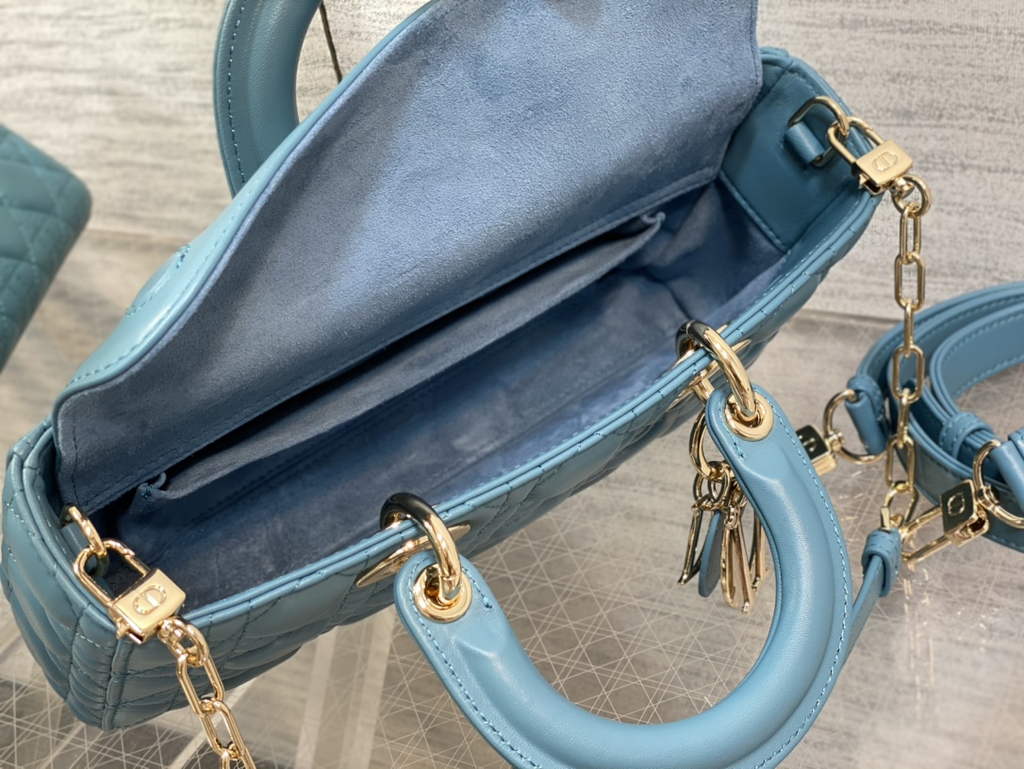 Dior M0540 Medium Lady D-Joy Bag Blue Green Cannage Lambskin