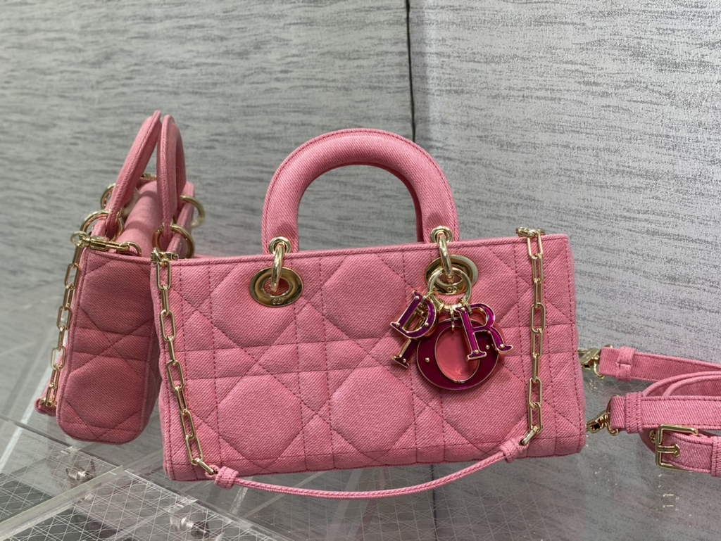 Dior M0540 Medium Lady D-Joy Bag Pink Cannage Raffia