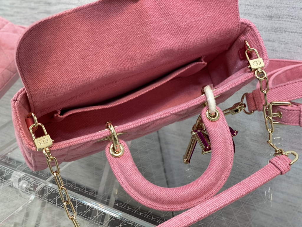 Dior M0540 Medium Lady D-Joy Bag Pink Cannage Raffia