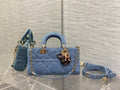 Dior M0540 Medium Lady D-Joy Bag Blue Cannage Raffia