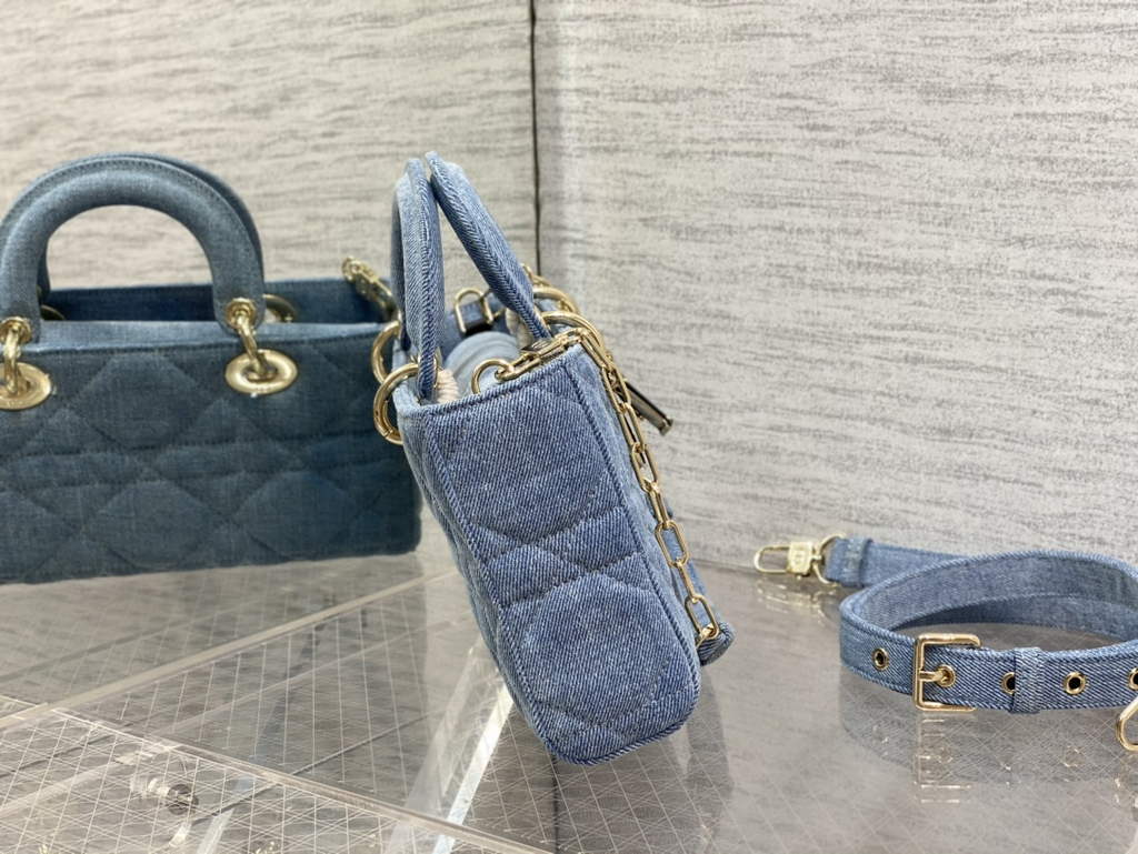 Dior M0540 Medium Lady D-Joy Bag Blue Cannage Raffia - Default Title - View 5