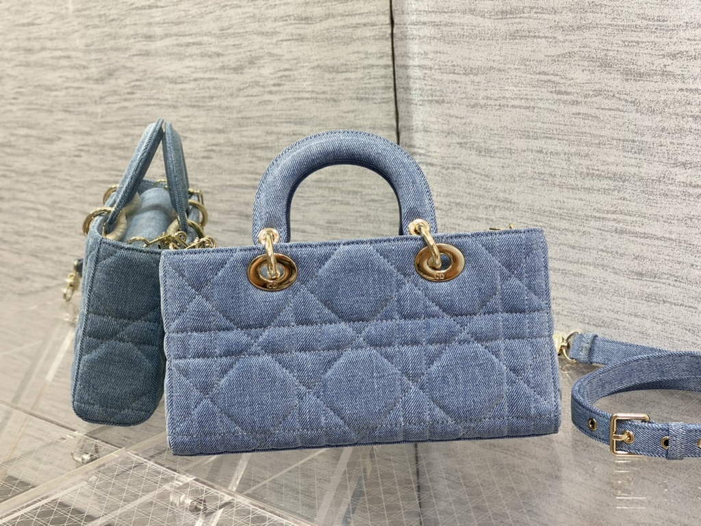 Dior M0540 Medium Lady D-Joy Bag Blue Cannage Raffia