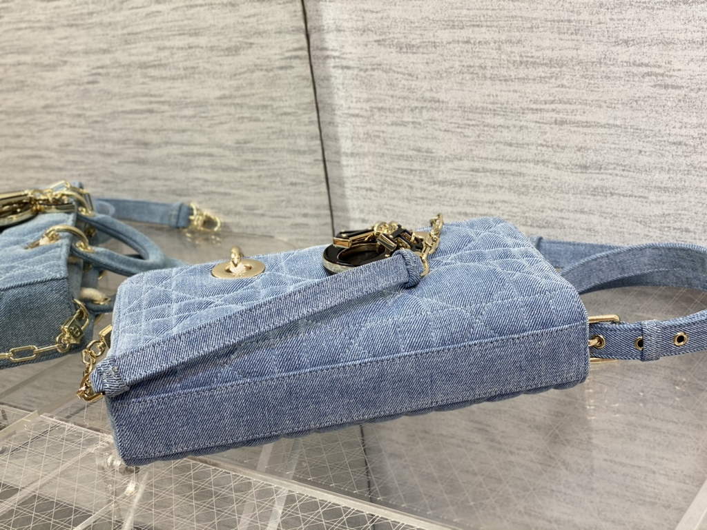 Dior M0540 Medium Lady D-Joy Bag Blue Cannage Raffia