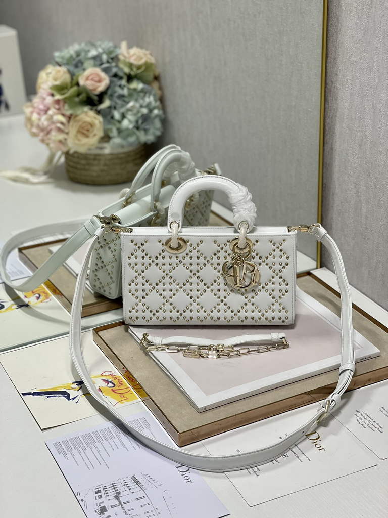 Dior M0540 Medium Lady D-Joy Bag Beige Cannage Studded Lambskin - Default Title - View 1
