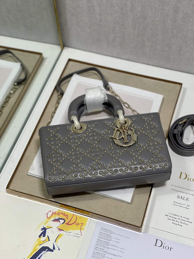 Dior M0540 Medium Lady D-Joy Bag Gray Cannage Studded Lambskin - Default Title - View 5