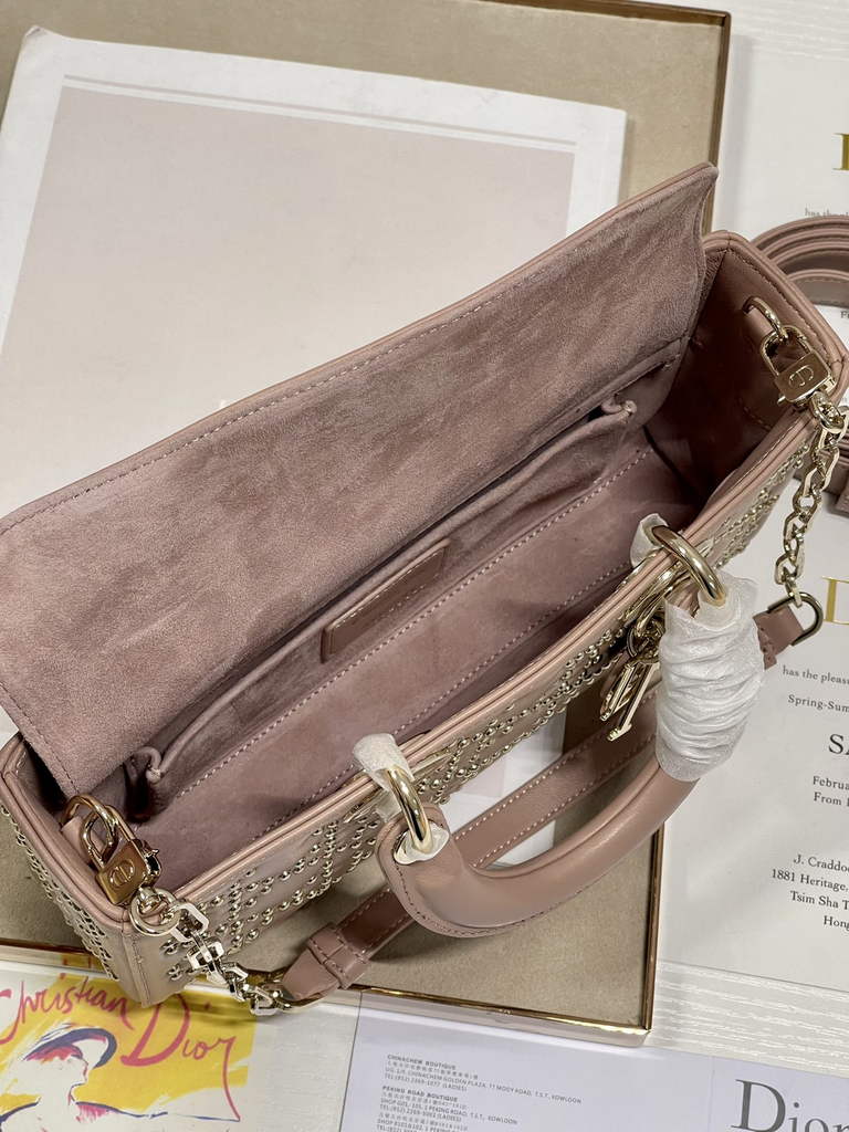 Dior M0540 Medium Lady D-Joy Bag Pink Cannage Studded Lambskin