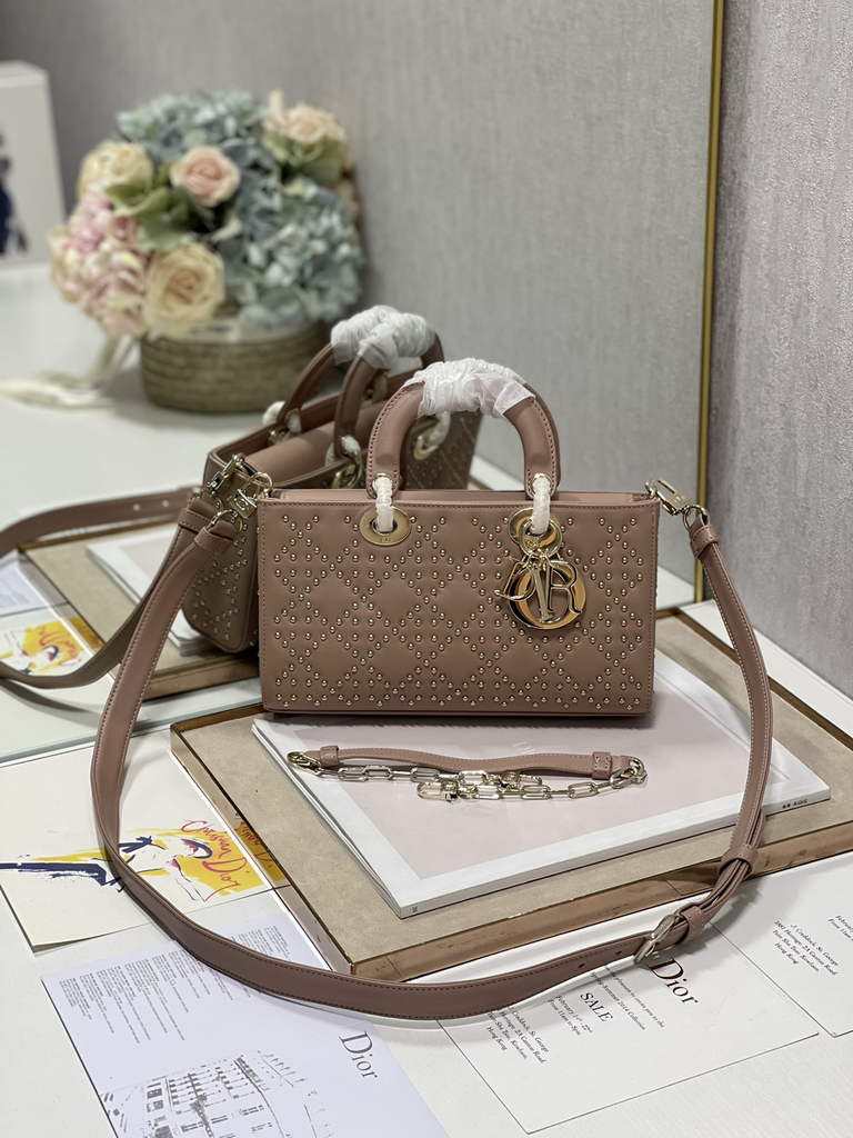 Dior M0540 Medium Lady D-Joy Bag Pink Cannage Studded Lambskin - Default Title - View 1