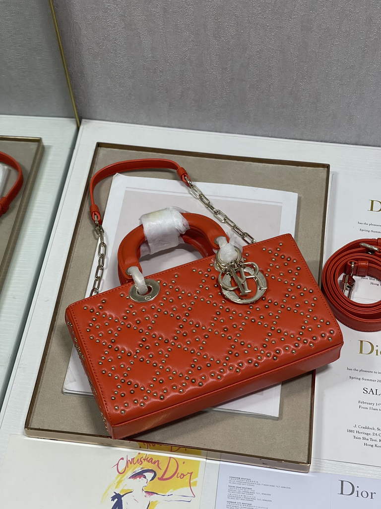 Dior M0540 Medium Lady D-Joy Bag Orange Cannage Studded Lambskin - Default Title - View 5