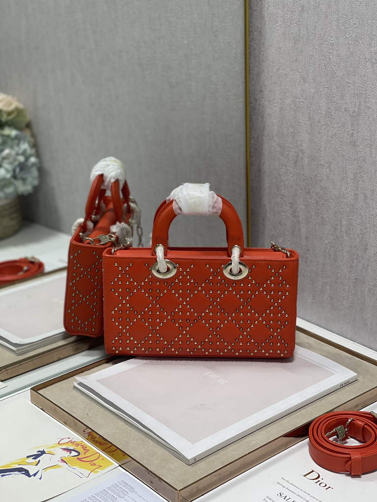 Dior M0540 Medium Lady D-Joy Bag Orange Cannage Studded Lambskin - Default Title - View 6