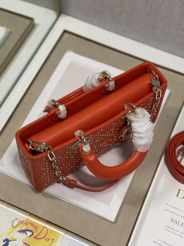 Dior M0540 Medium Lady D-Joy Bag Orange Cannage Studded Lambskin - Default Title - View 7