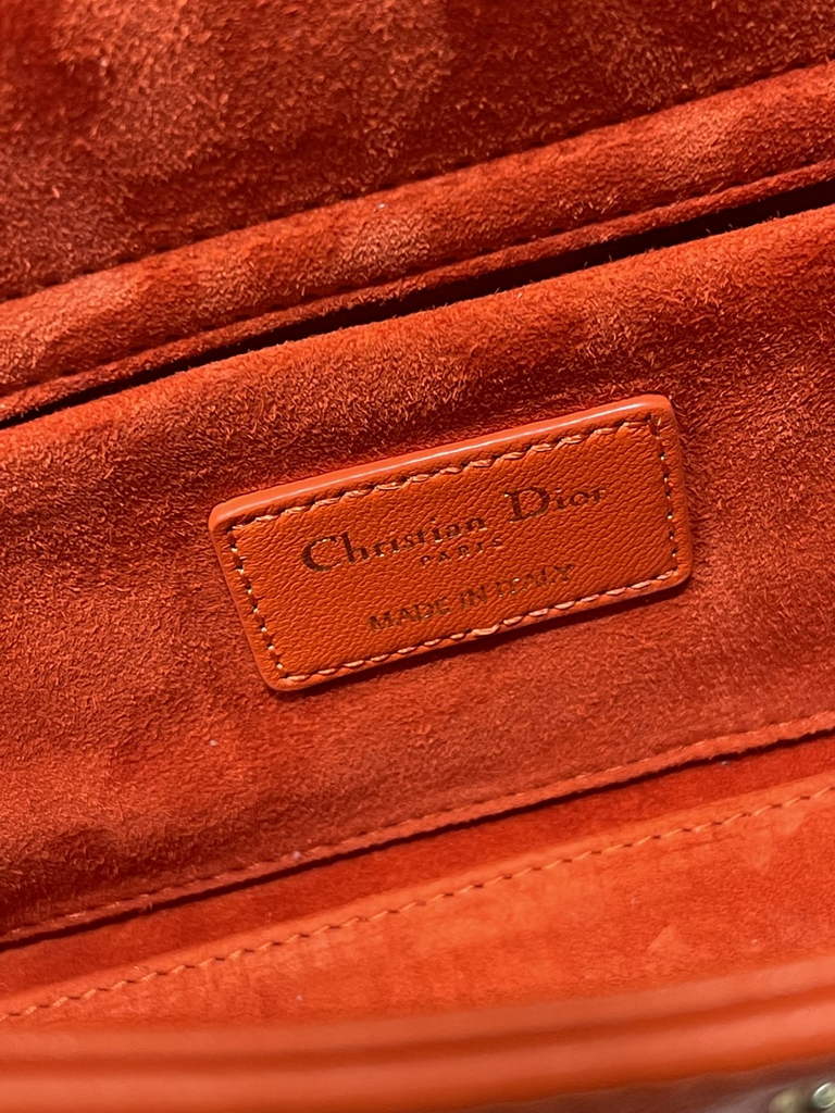 Dior M0540 Medium Lady D-Joy Bag Orange Cannage Studded Lambskin