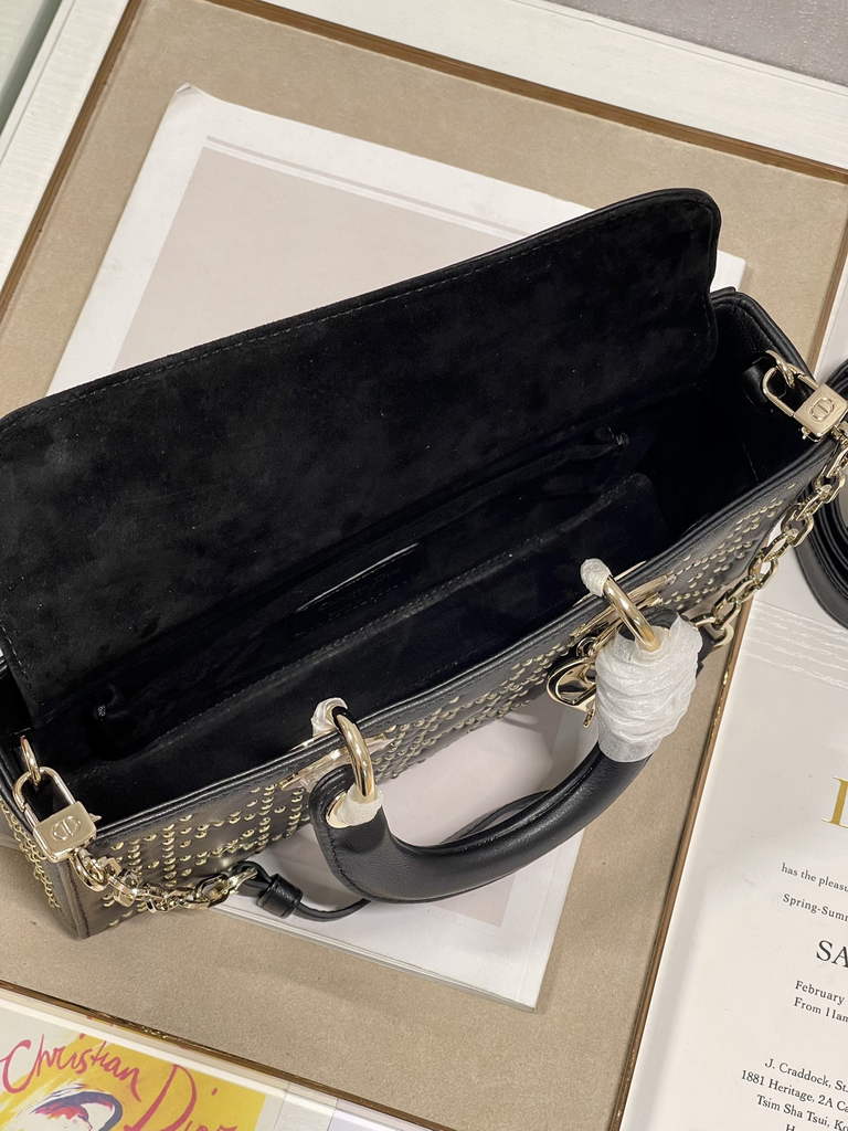 Dior M0540 Medium Lady D-Joy Bag Black Cannage Studded Lambskin