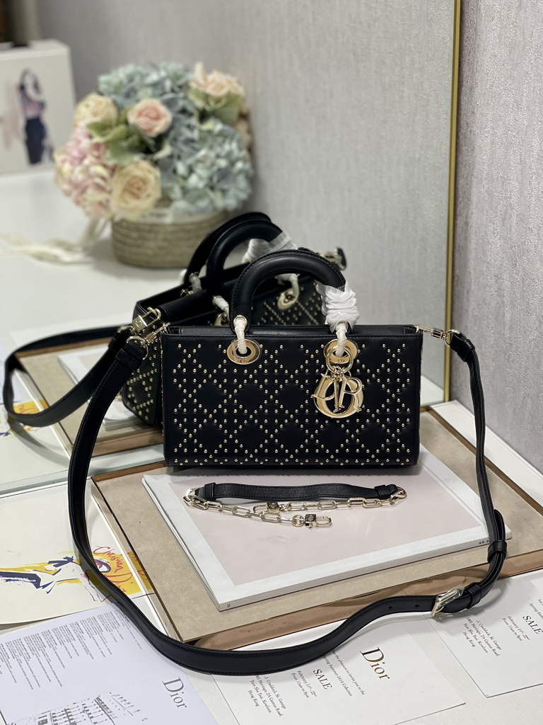 Dior M0540 Medium Lady D-Joy Bag Black Cannage Studded Lambskin - Default Title - View 1