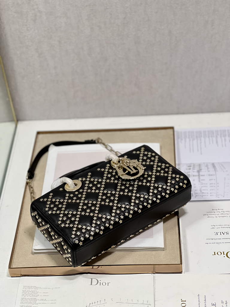 Dior M0540 Medium Lady D-Joy Bag Black Lucky Star Cannage Lambskin