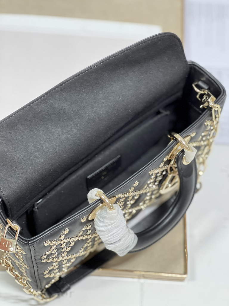 Dior M0540 Medium Lady D-Joy Bag Black Lucky Star Cannage Lambskin