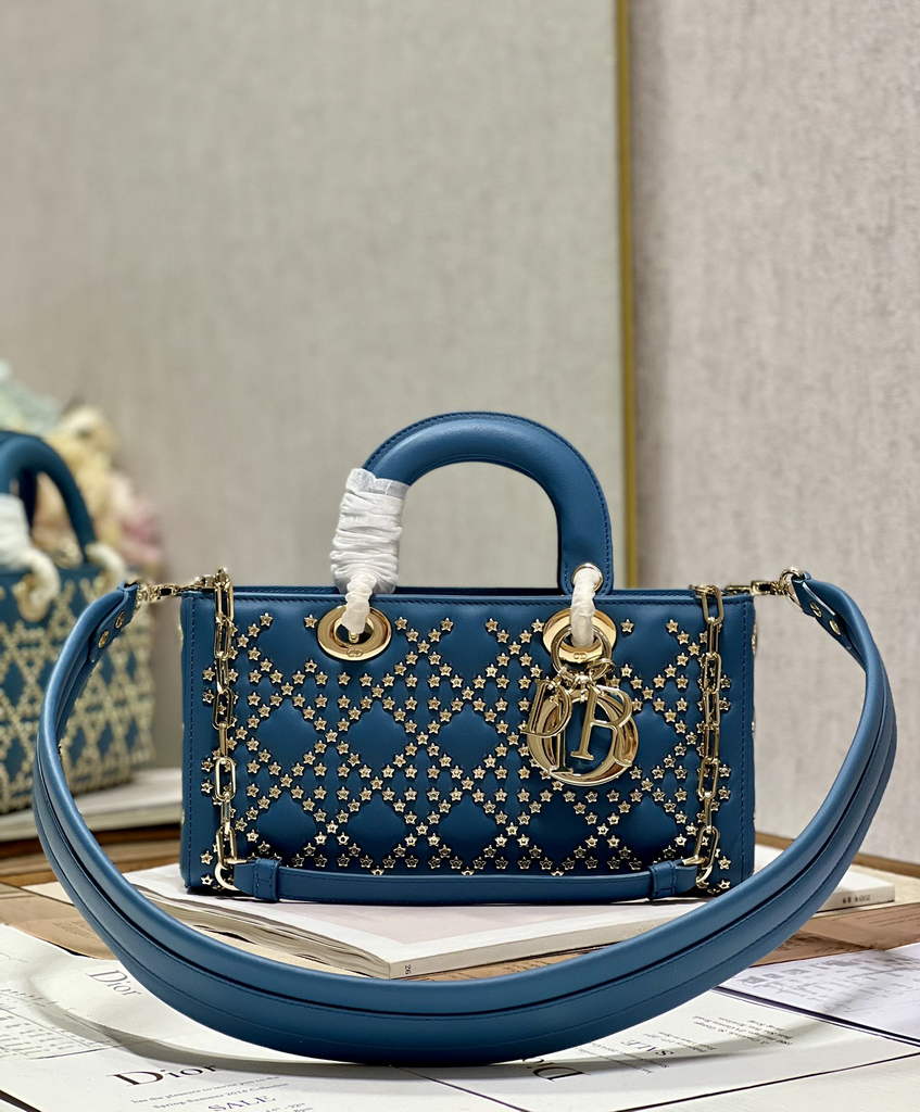 Dior M0540 Medium Lady D-Joy Bag Blue Lucky Star Cannage Lambskin