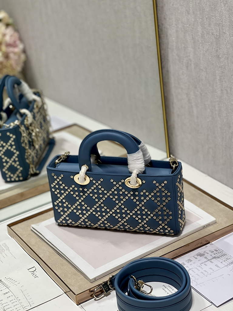 Dior M0540 Medium Lady D-Joy Bag Blue Lucky Star Cannage Lambskin
