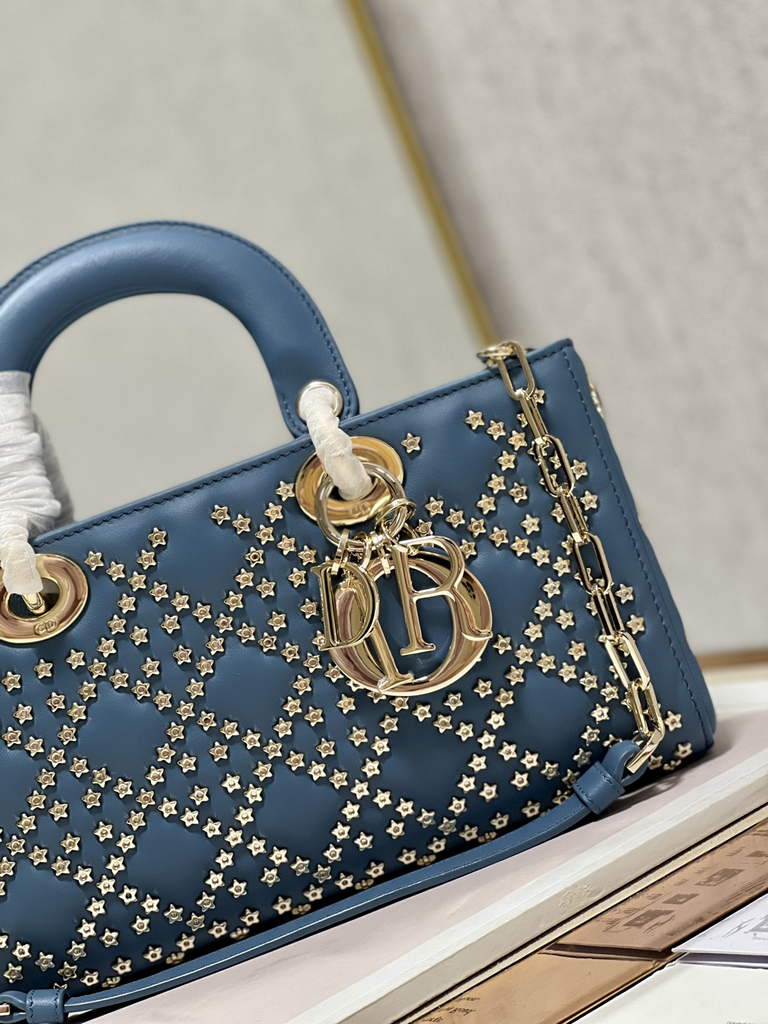 Dior M0540 Medium Lady D-Joy Bag Blue Lucky Star Cannage Lambskin