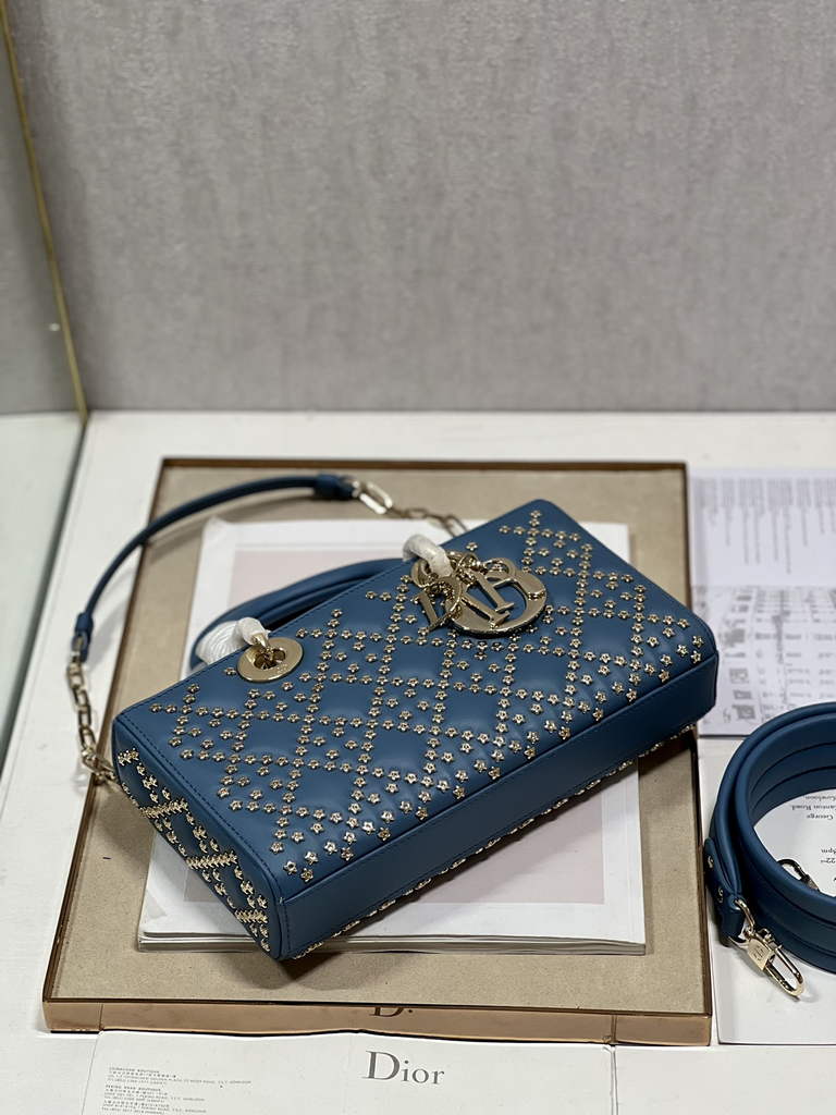 Dior M0540 Medium Lady D-Joy Bag Blue Lucky Star Cannage Lambskin