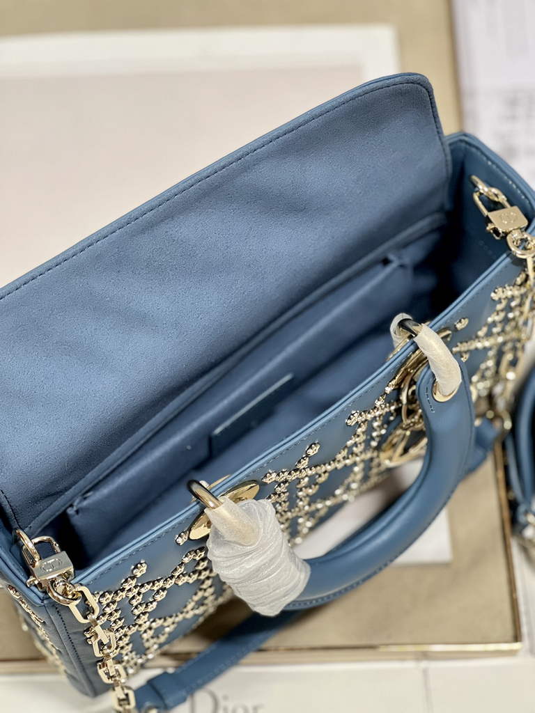 Dior M0540 Medium Lady D-Joy Bag Blue Lucky Star Cannage Lambskin