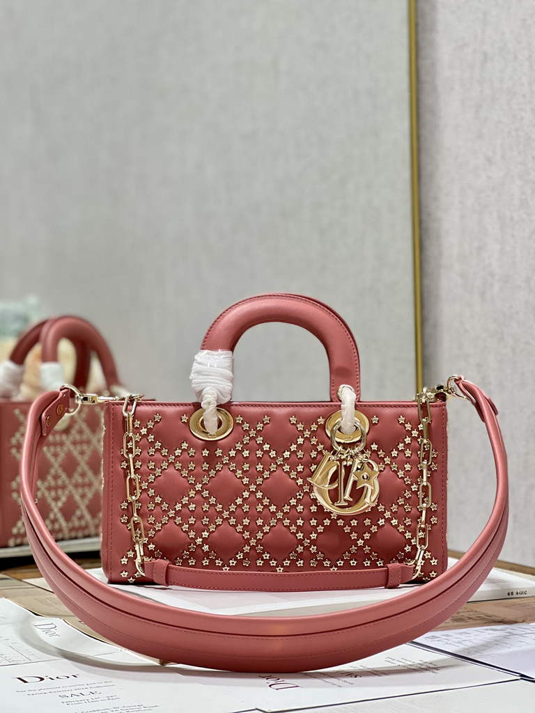 Dior M0540 Medium Lady D-Joy Bag Pink Lucky Star Cannage Lambskin