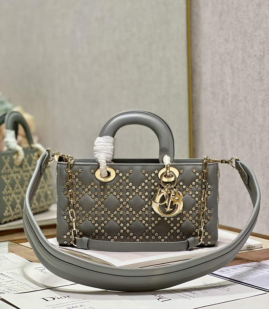 Dior M0540 Medium Lady D-Joy Bag Gray Lucky Star Cannage Lambskin - Default Title - View 1