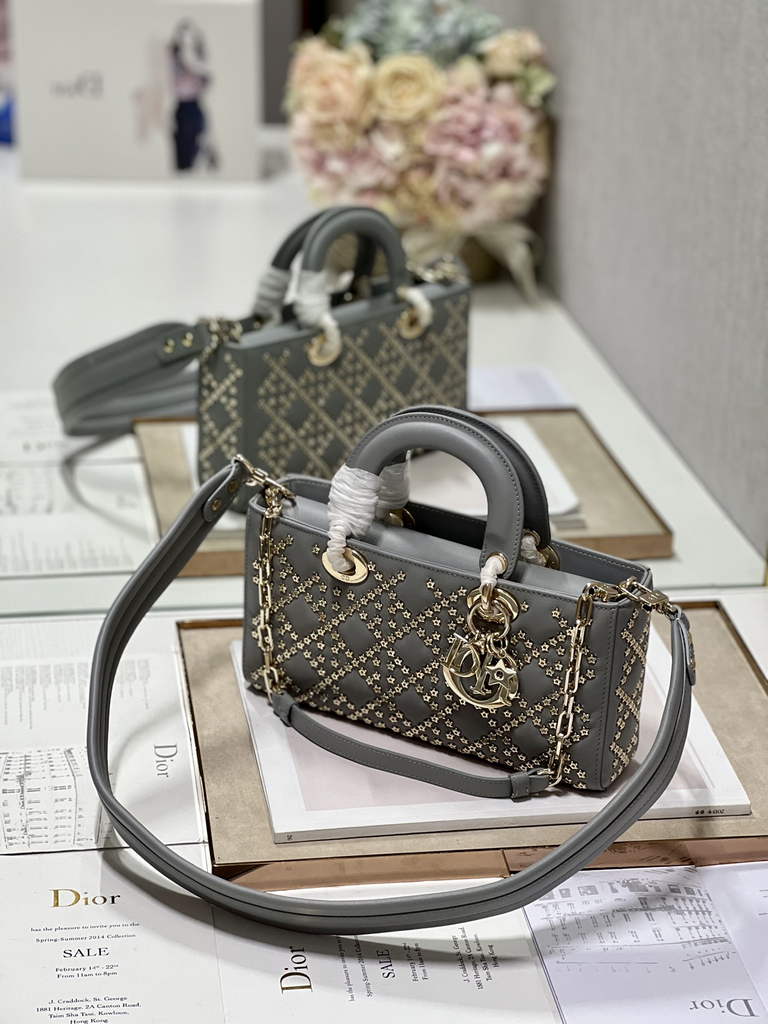 Dior M0540 Medium Lady D-Joy Bag Gray Lucky Star Cannage Lambskin - Default Title - View 2
