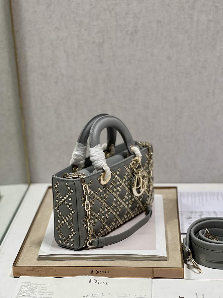 Dior M0540 Medium Lady D-Joy Bag Gray Lucky Star Cannage Lambskin