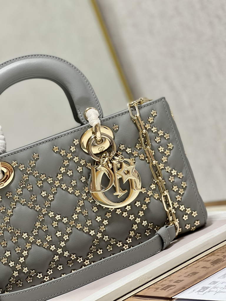 Dior M0540 Medium Lady D-Joy Bag Gray Lucky Star Cannage Lambskin - Default Title - View 6