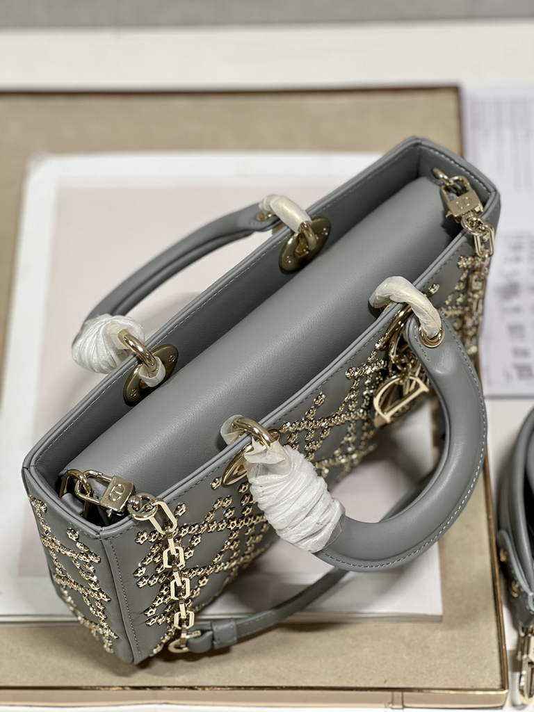 Dior M0540 Medium Lady D-Joy Bag Gray Lucky Star Cannage Lambskin