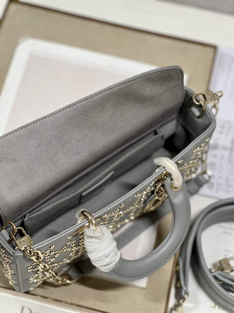 Dior M0540 Medium Lady D-Joy Bag Gray Lucky Star Cannage Lambskin