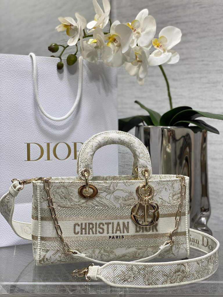 Dior M0540 Medium Lady D-Joy Bag Beige Multicolor Embroidery - Default Title - View 1
