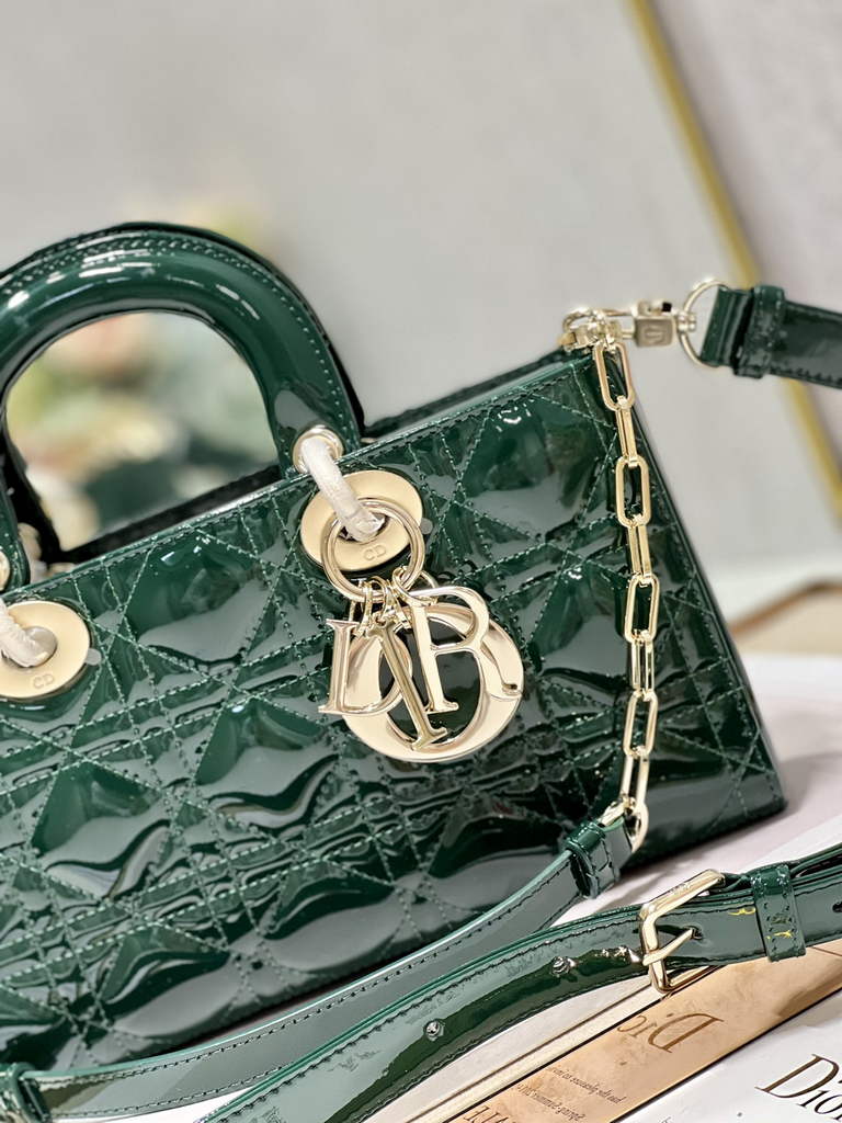Dior M0540 Medium Lady D-Joy Bag Green Patent Cannage Calfskin - Default Title - View 3