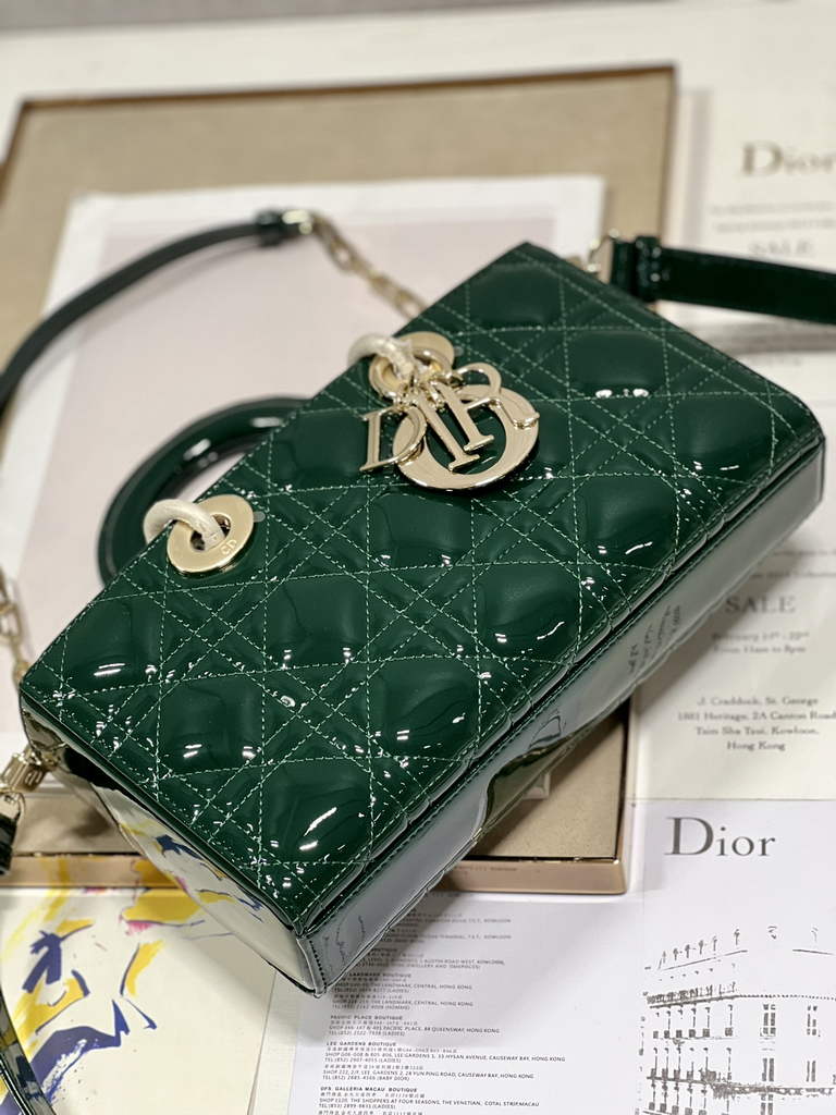 Dior M0540 Medium Lady D-Joy Bag Green Patent Cannage Calfskin