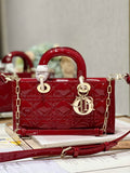 Dior M0540 Medium Lady D-Joy Bag Red Patent Cannage Calfskin