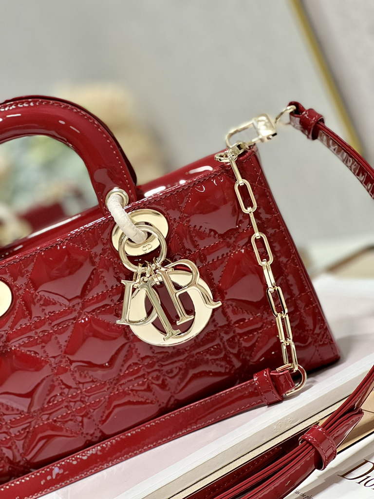 Dior M0540 Medium Lady D-Joy Bag Red Patent Cannage Calfskin - Default Title - View 3