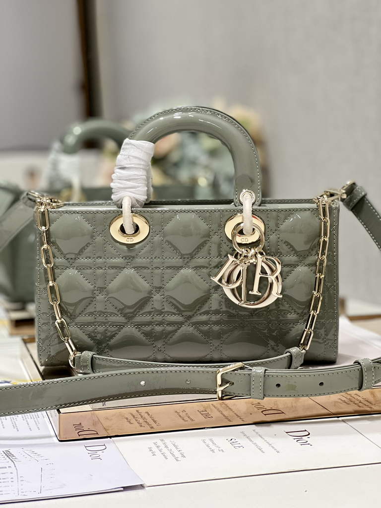 Dior M0540 Medium Lady D-Joy Bag Gray Patent Cannage Calfskin - Default Title - View 1