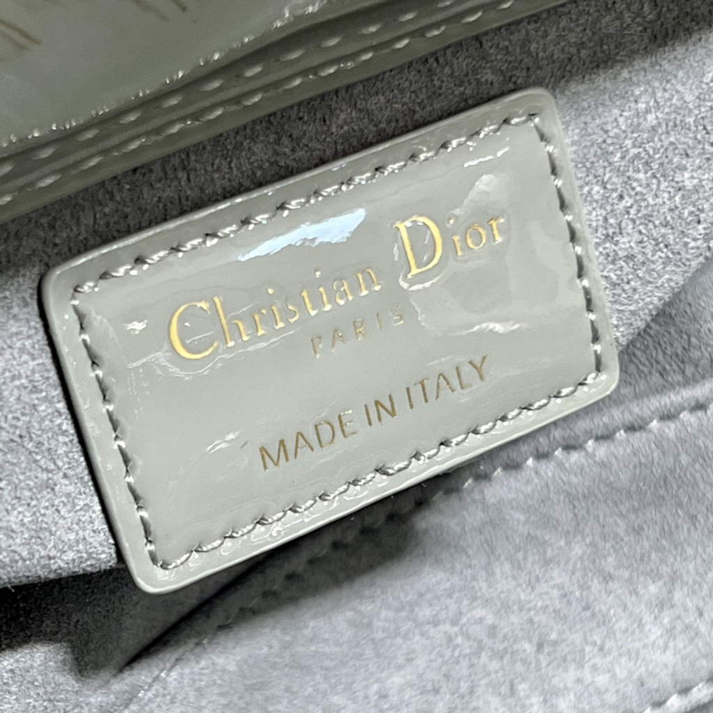 Dior M0540 Medium Lady D-Joy Bag Gray Patent Cannage Calfskin